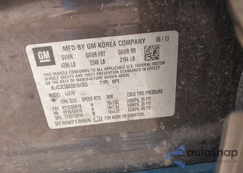 2013 Buick Encore Leather z USA, uszkodzony, nr VIN KL4CJCSB4DB194353